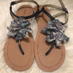 Floral Sandals (Navy, Multi)